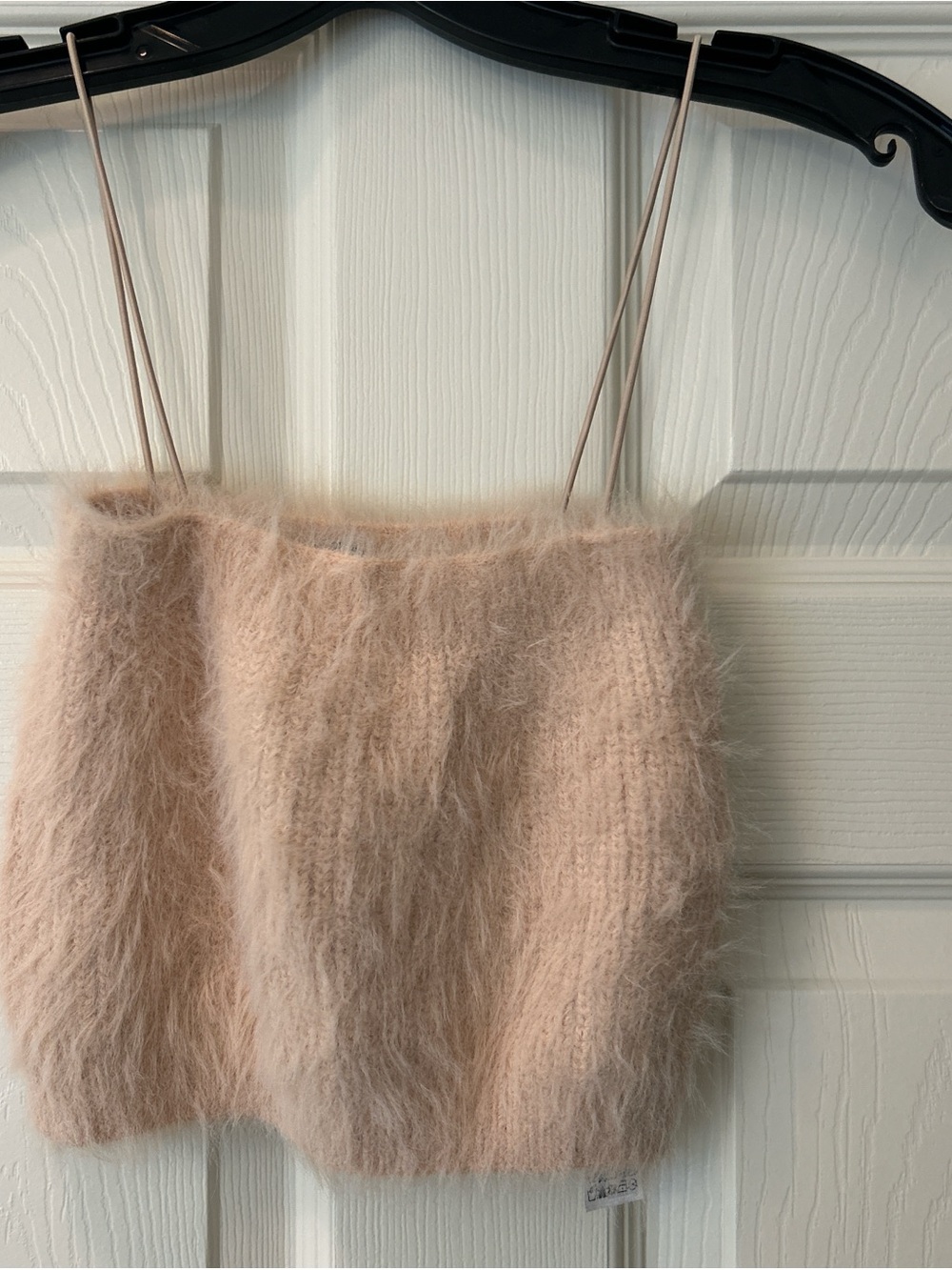Zara Blush Pink Fuzzy Crop Top with Spaghetti Straps